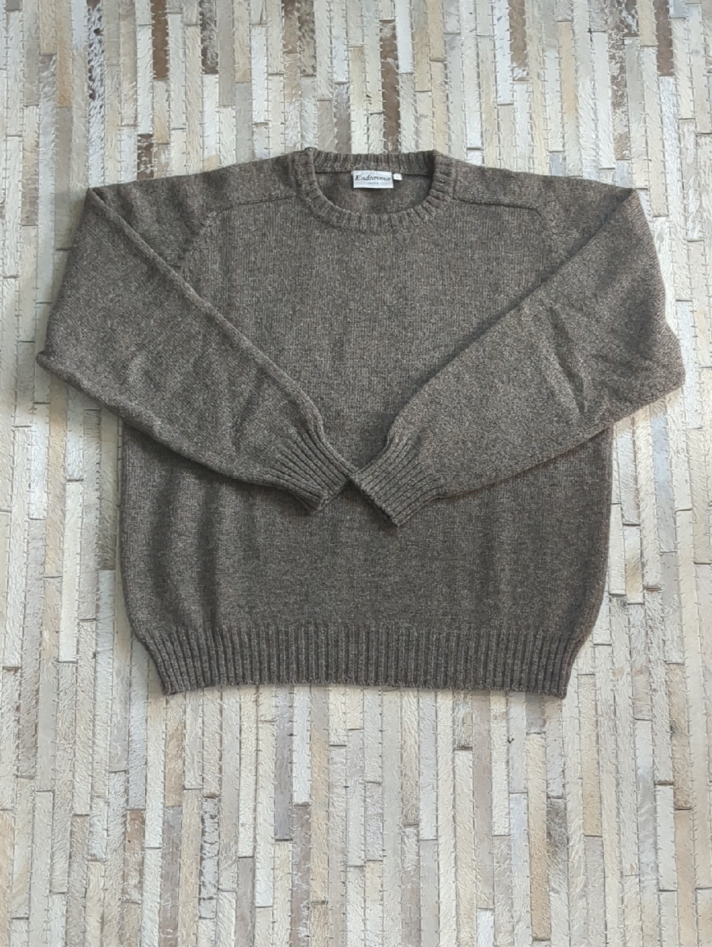 Endeavor Men's XL 100% Wool Brown Fisherman Core Crewneck Sweater
